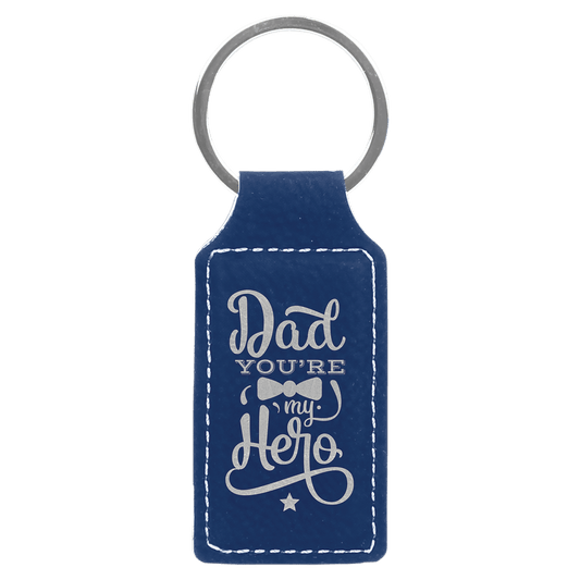 Blue/Silver Leatherette Rectangle Keychain