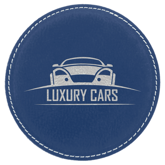 Blue/Silver Round Leatherette Coaster