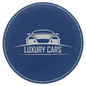 Blue/Silver Round Leatherette Coaster