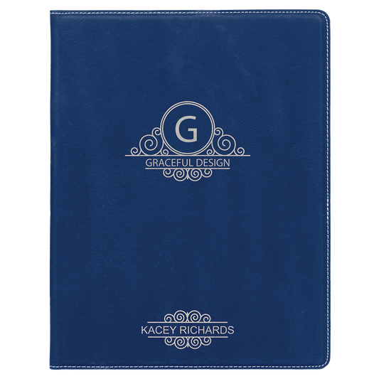 Blue/Silver Small Leatherette Portfolio with Notepad