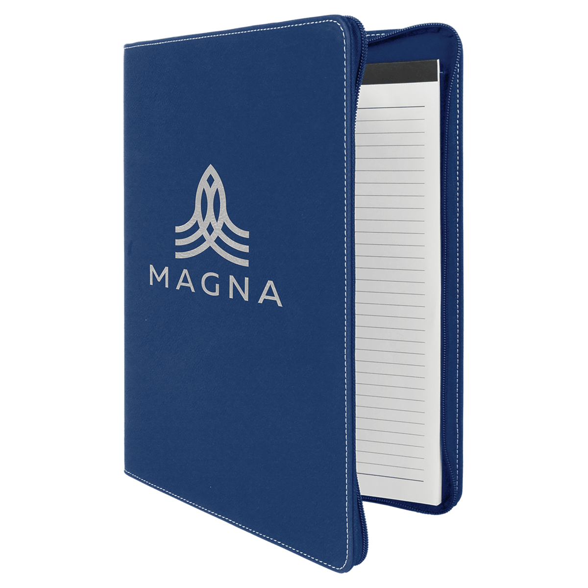 Blue/Silver Leatherette Portfolio with Zipper & Notepad