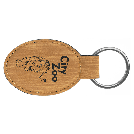 Bamboo Leatherette Oval Keychain