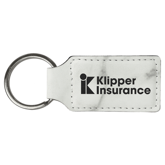 White Marble Leatherette Rectangle Keychain