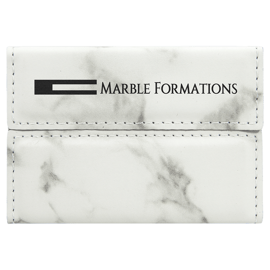 White Marble Leatherette Hard Business Card Holder