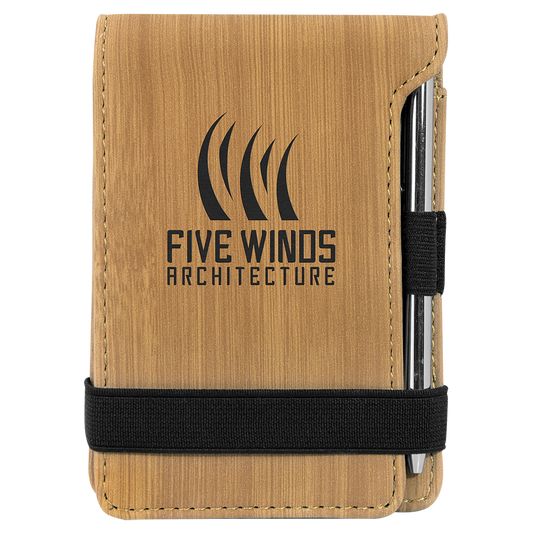 Bamboo Leatherette Mini Notepad & Pen Set