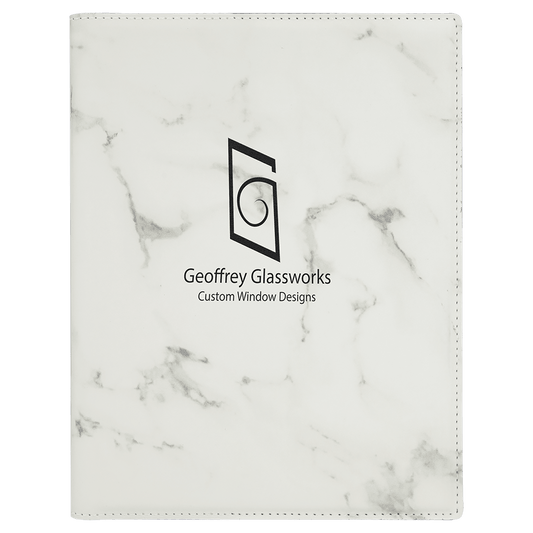 White Marble Small Leatherette Portfolio with Notepad