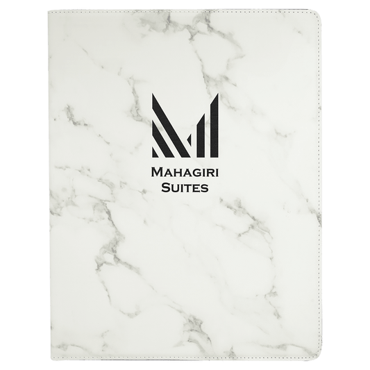 White Marble Leatherette Portfolio with Notepad