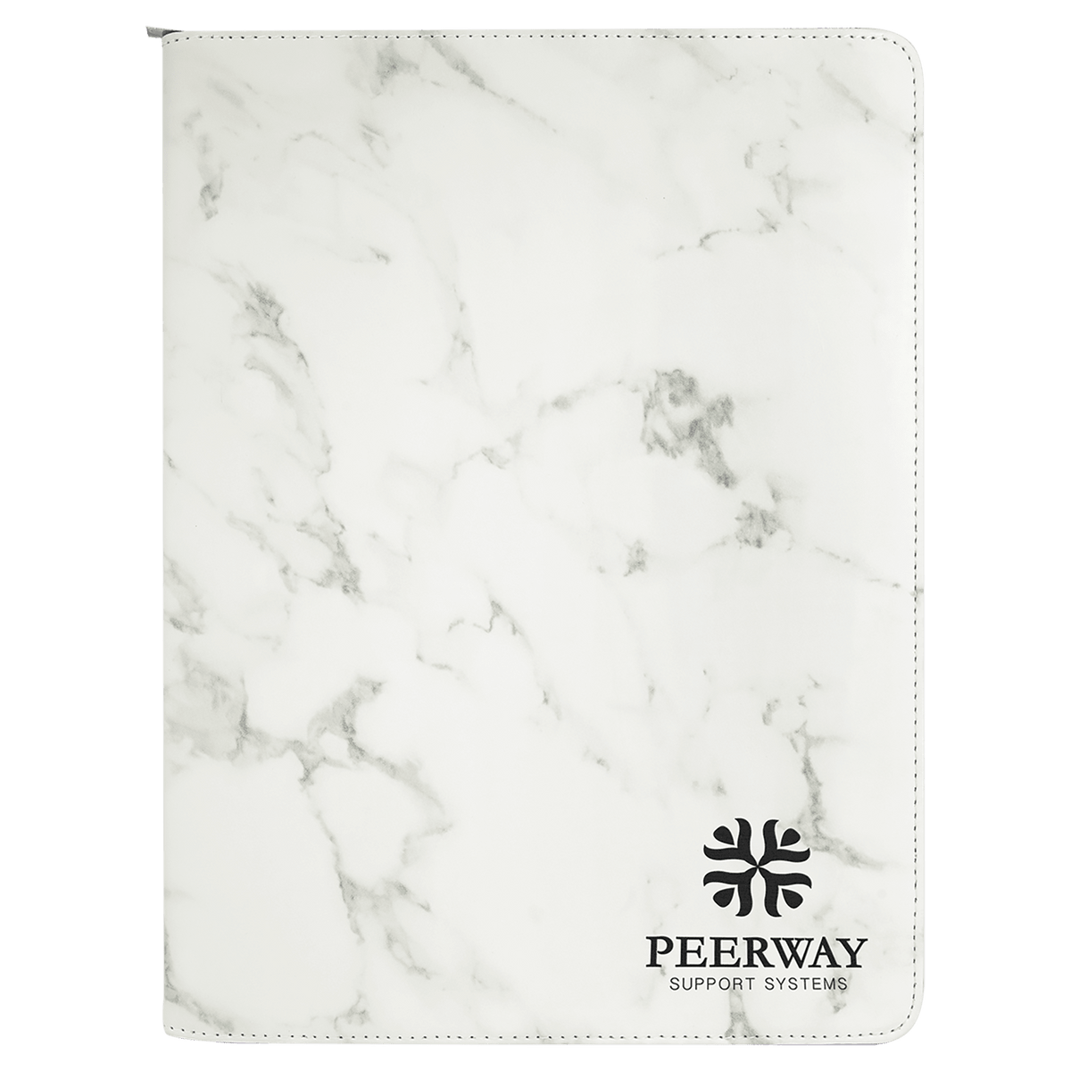 White Marble Leatherette Portfolio with Zipper & Notepad