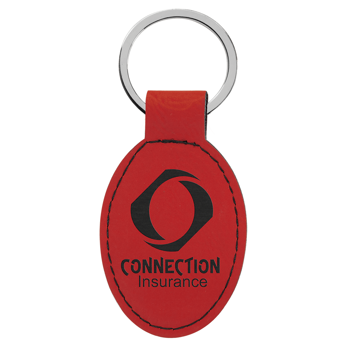 Red Laserable Leatherette Oval Keychain