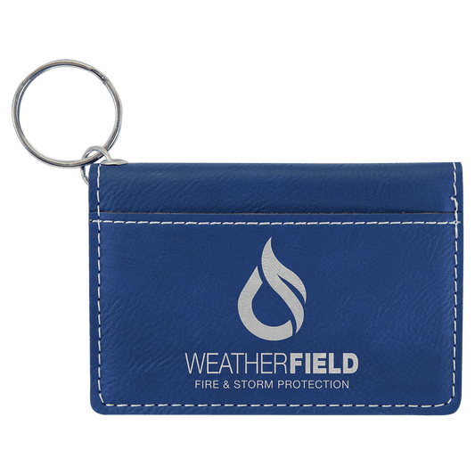 Blue/Silver Laserable Leatherette Keychain ID Holder