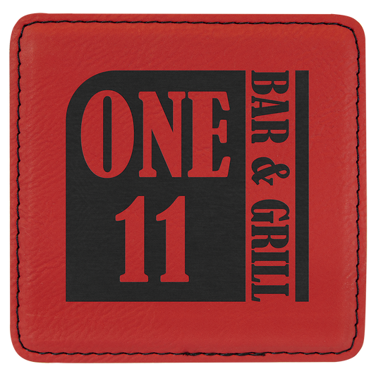 Square Red Laserable Leatherette Coaster