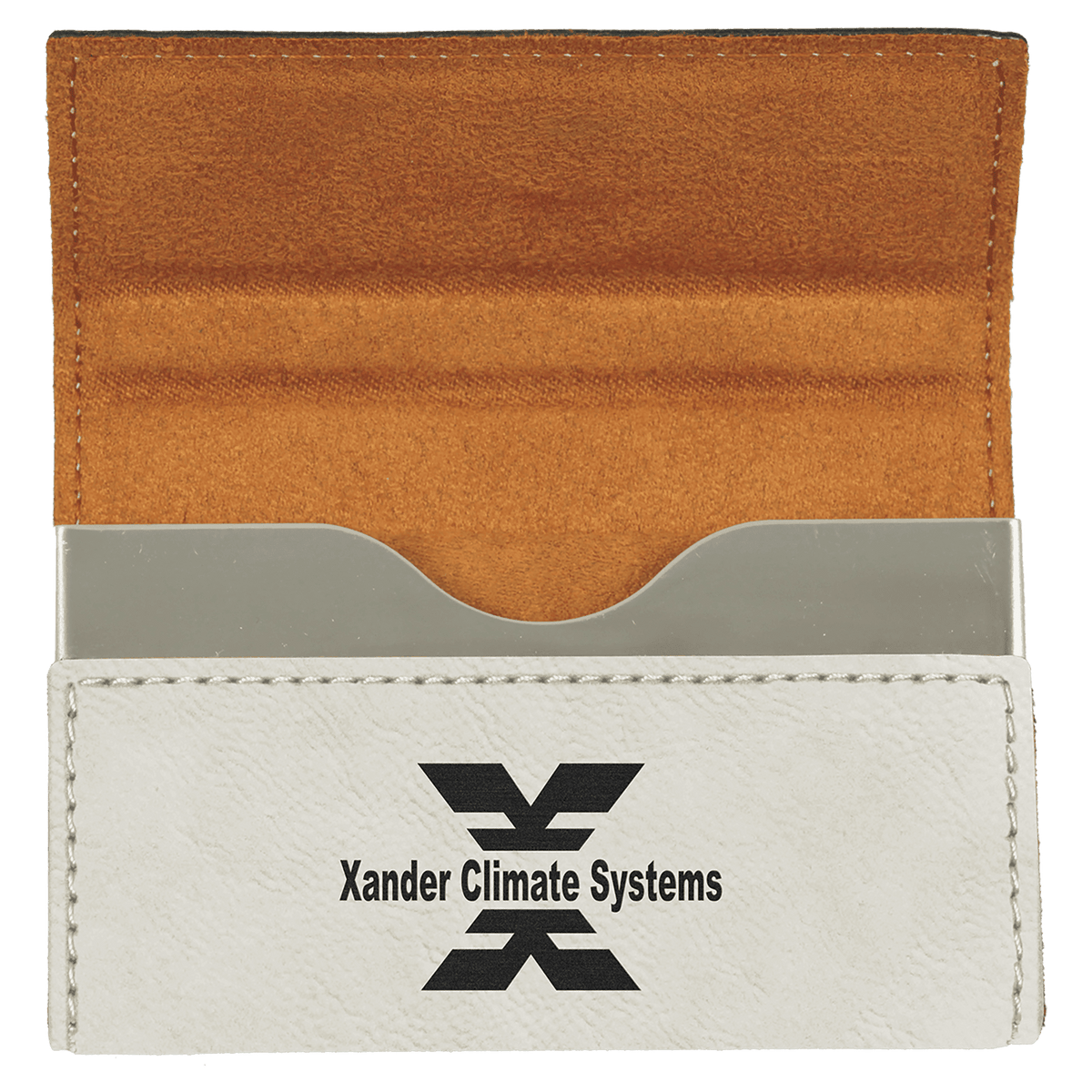 White Leatherette Hard Business Card Holder