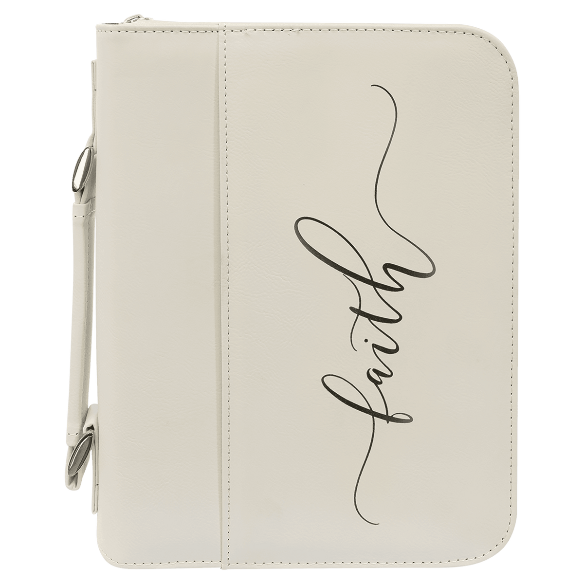 White Leatherette Book/Bible Cover with Zipper and Handle