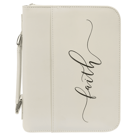 White Leatherette Book/Bible Cover with Zipper and Handle