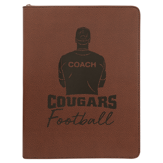 Football Laserable Leatherette Portfolio with Zipper and Notepad