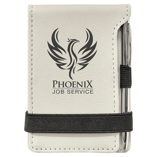White Leatherette Mini Notepad & Pen Set