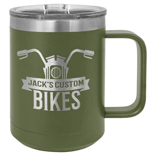 Olive Green 15 oz. Coffee Mug with Clear Slider Lid