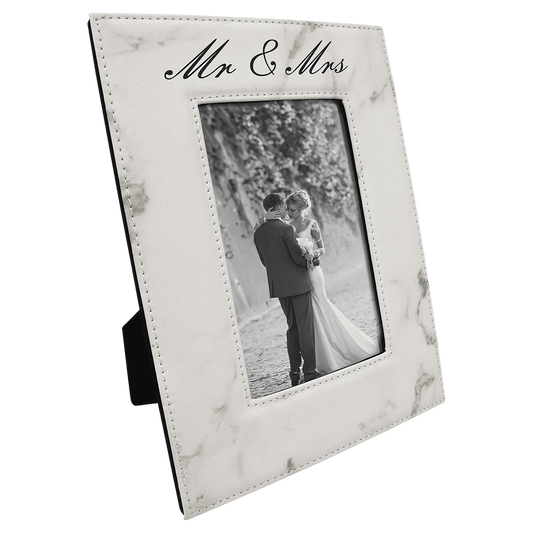 White Marble 4" x 6" Leatherette Photo Frame
