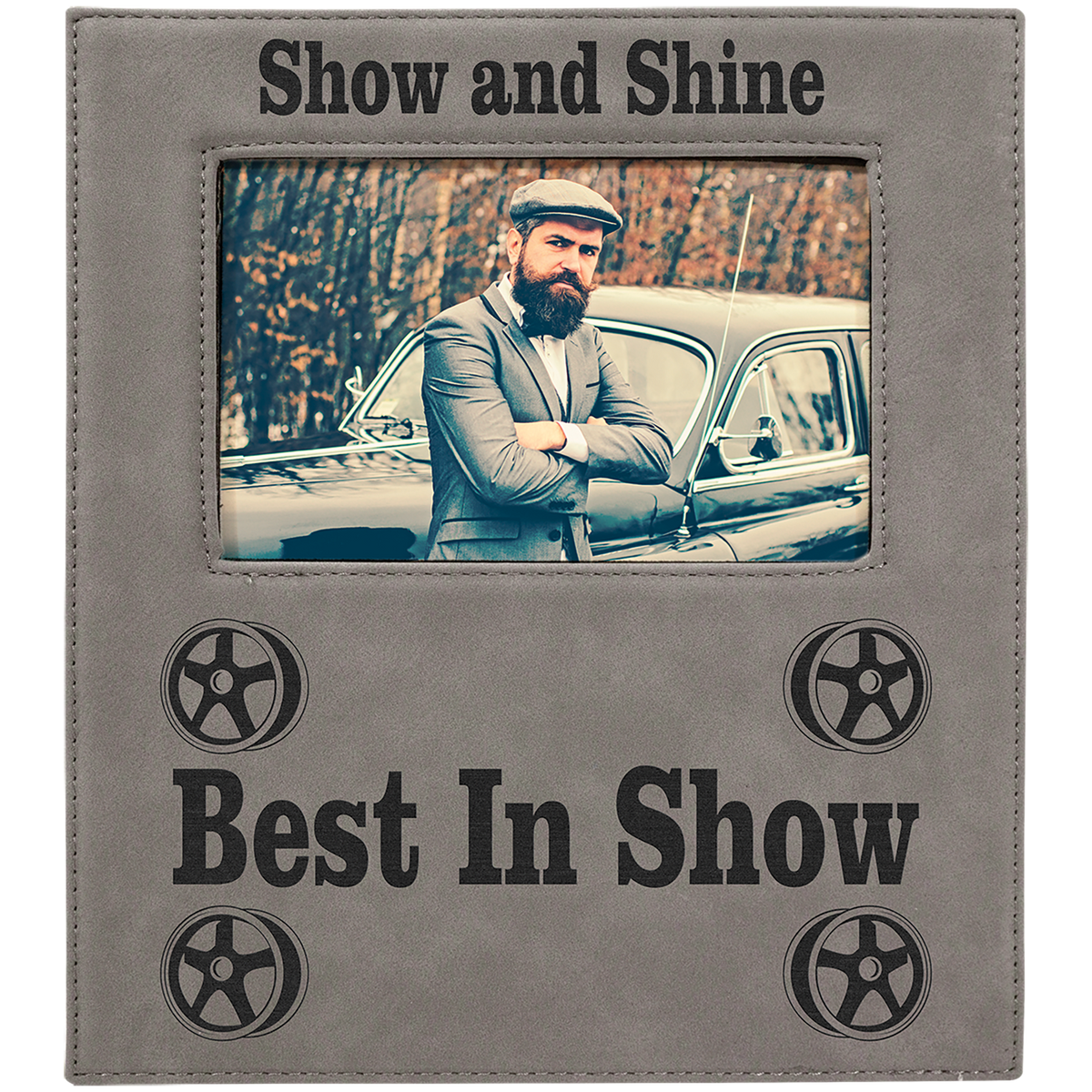 Gray 4" x 6" Leatherette Photo Frame with Engraving Area