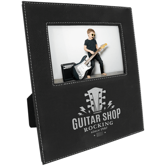 Black/Silver 4" x 6" Leatherette Photo Frame with Engraving Area