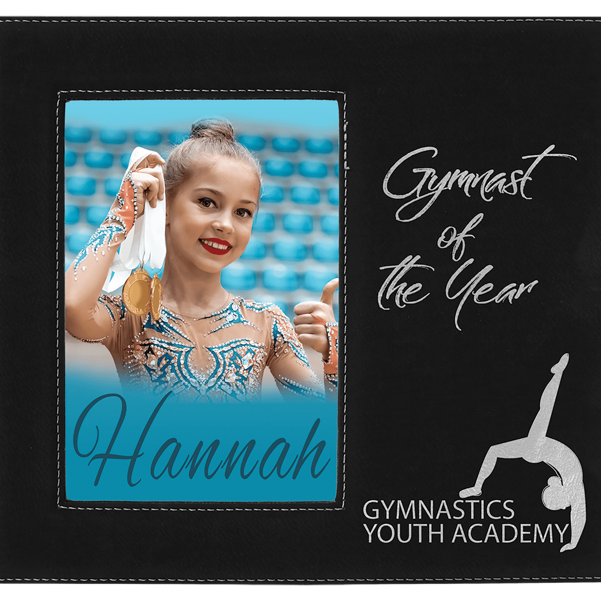 Black/Silver 5" x 7" Leatherette Photo Frame with Engraving Area