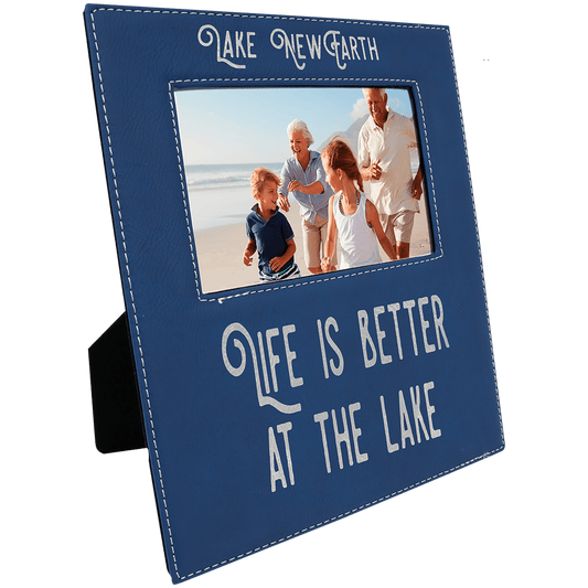 Blue/Silver 4" x 6" Leatherette Photo Frame with Engraving Area