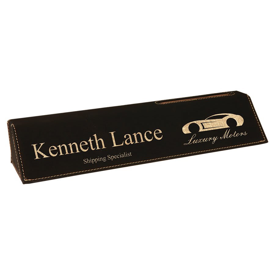 Black/Gold 10 1/2" Leatherette Desk Wedge with Business Card Holder