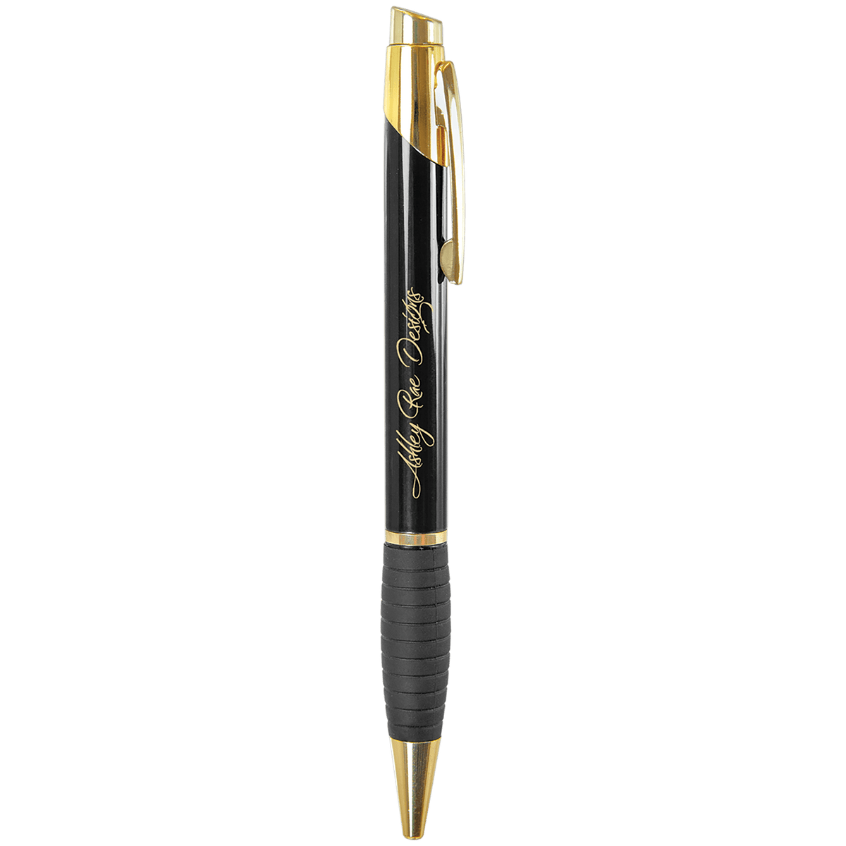 Black Ballpoint Pen with Gripper & Gold Trim