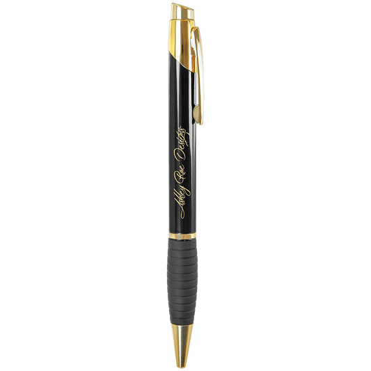 Black Ballpoint Pen with Gripper & Gold Trim