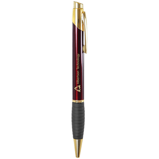 Burgandy Ballpoint Pen with Gripper & Gold Trim