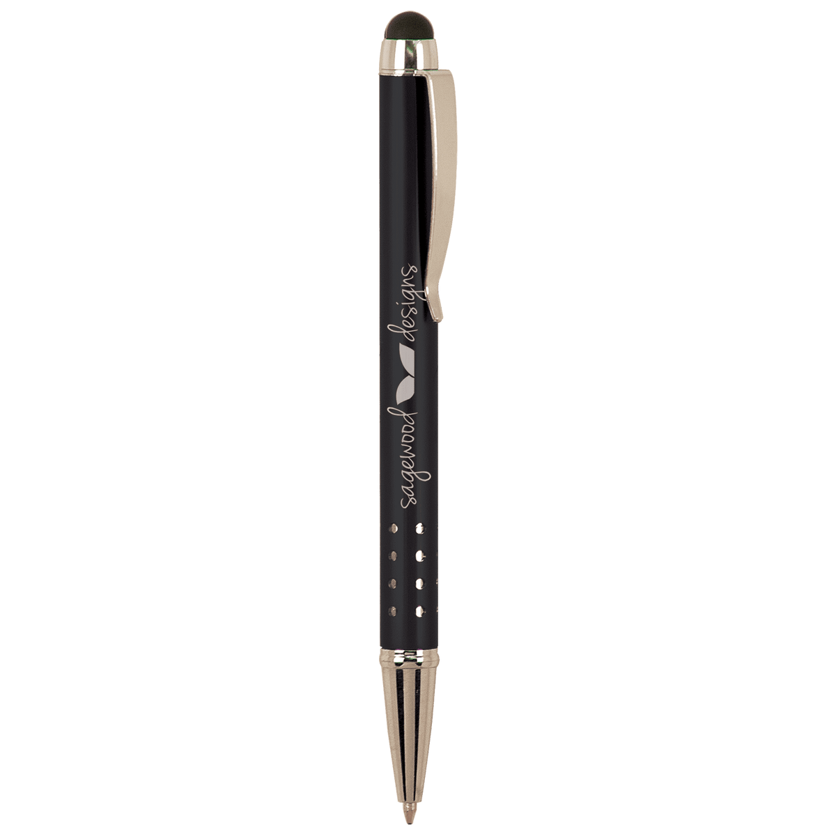 Gloss Black Ballpoint Pen with Stylus & Silver Trim