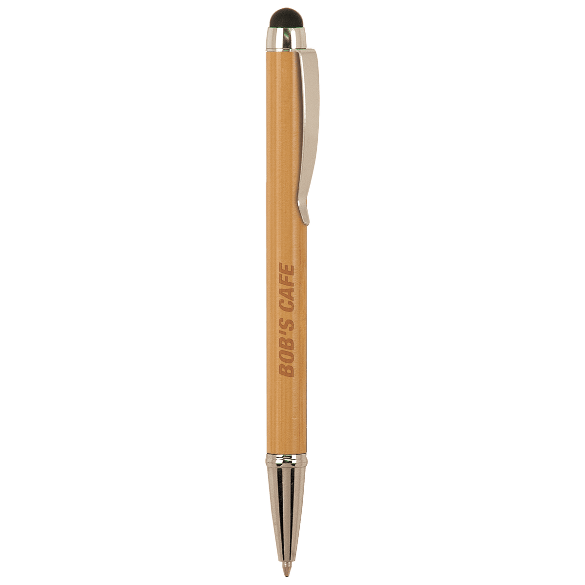 Bamboo Ballpoint Pen with Stylus & Silver Trim