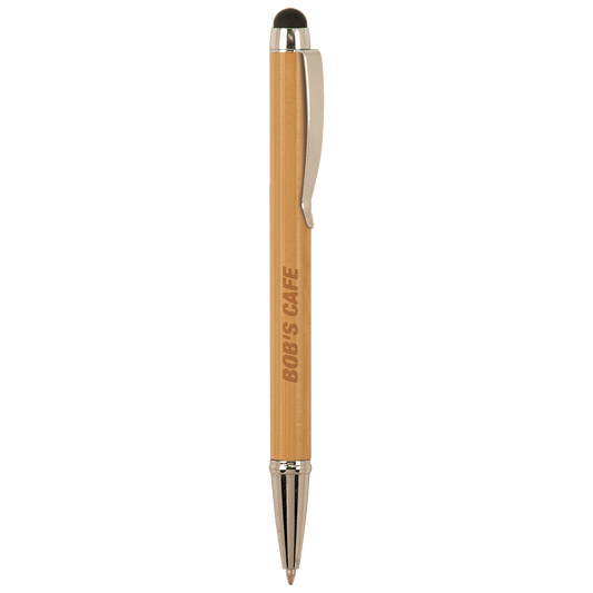 Bamboo Ballpoint Pen with Stylus & Silver Trim