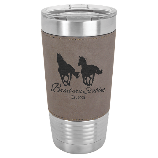 Gray Leatherette Wrapped 20 oz. Polar Camel with Clear Lid