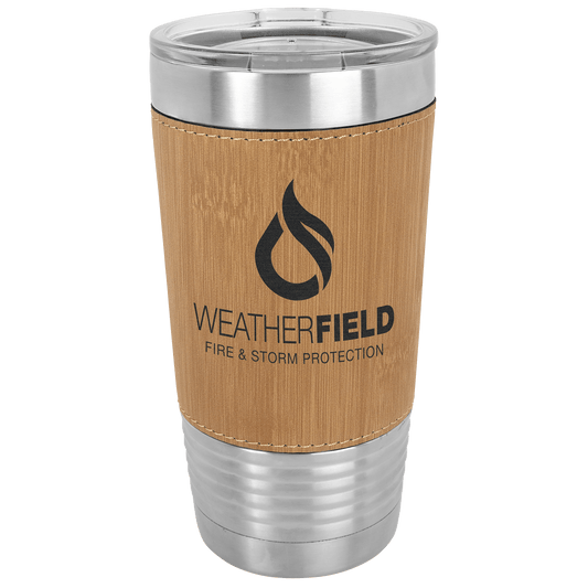 Bamboo Leatherette Wrapped 20 oz. Polar Camel with Clear Lid