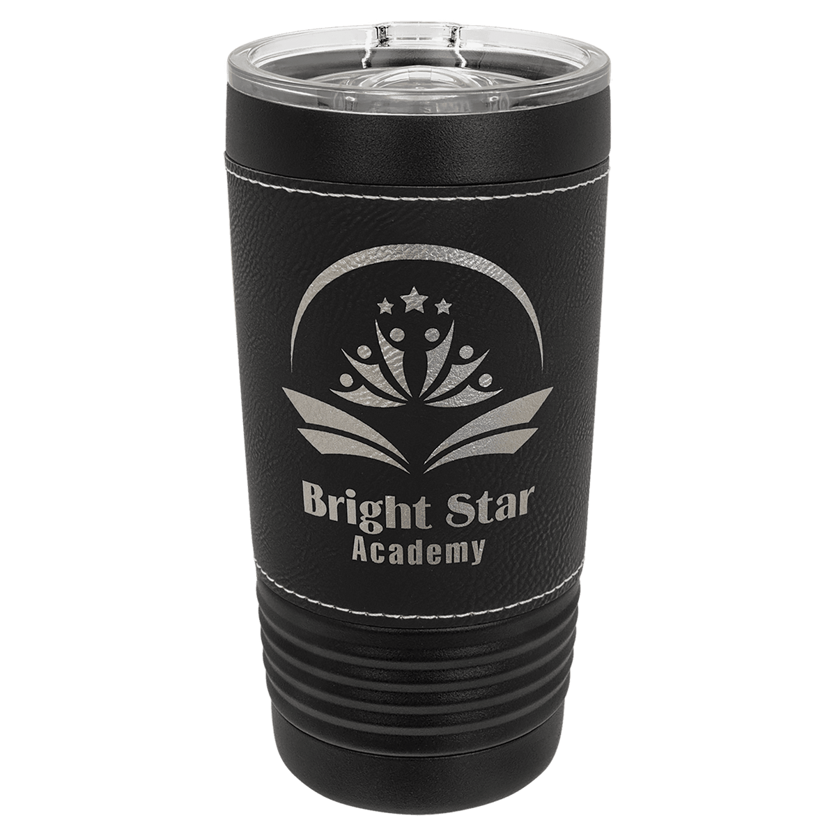 Black with Black/Silver Leatherette Wrapped 20 oz. Polar Camel with Slider Lid