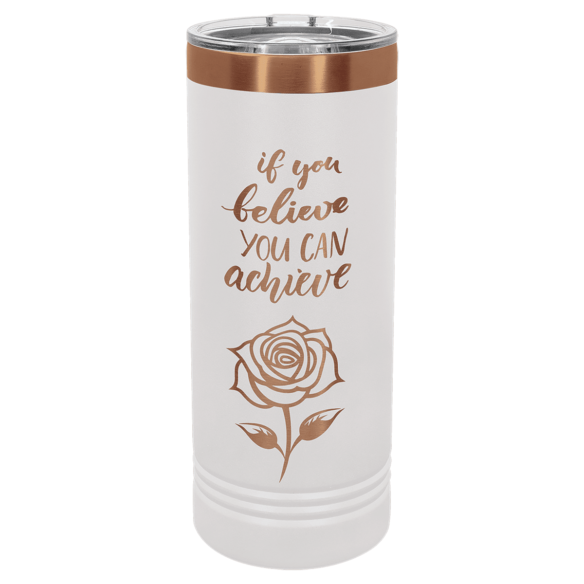 Polar Camel 22 oz. White/Rose Gold ION-Plated Skinny Tumbler with Slider Lid