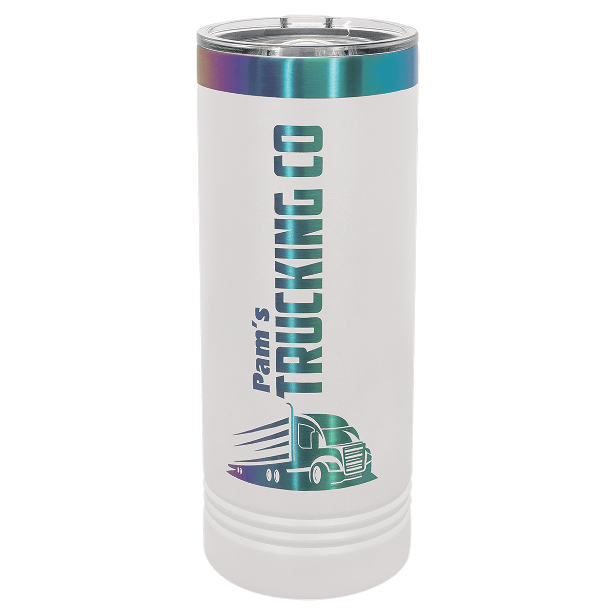 Polar Camel 22 oz. White/Prism ION-Plated Skinny Tumbler with Slider Lid