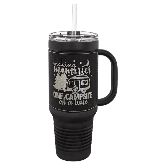 Polar Camel Black with Black/Silver Leatherette 40 oz. Travel Mug with Straw
