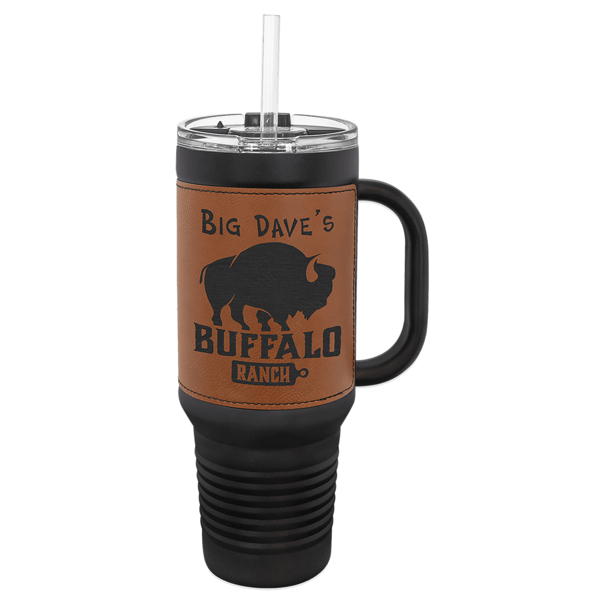 Polar Camel Black with Rawhide Leatherette 40 oz. Travel Mug with Straw