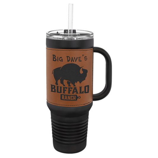 Polar Camel Black with Rawhide Leatherette 40 oz. Travel Mug with Straw