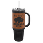 Polar Camel Black with Rawhide Leatherette 40 oz. Travel Mug with Straw
