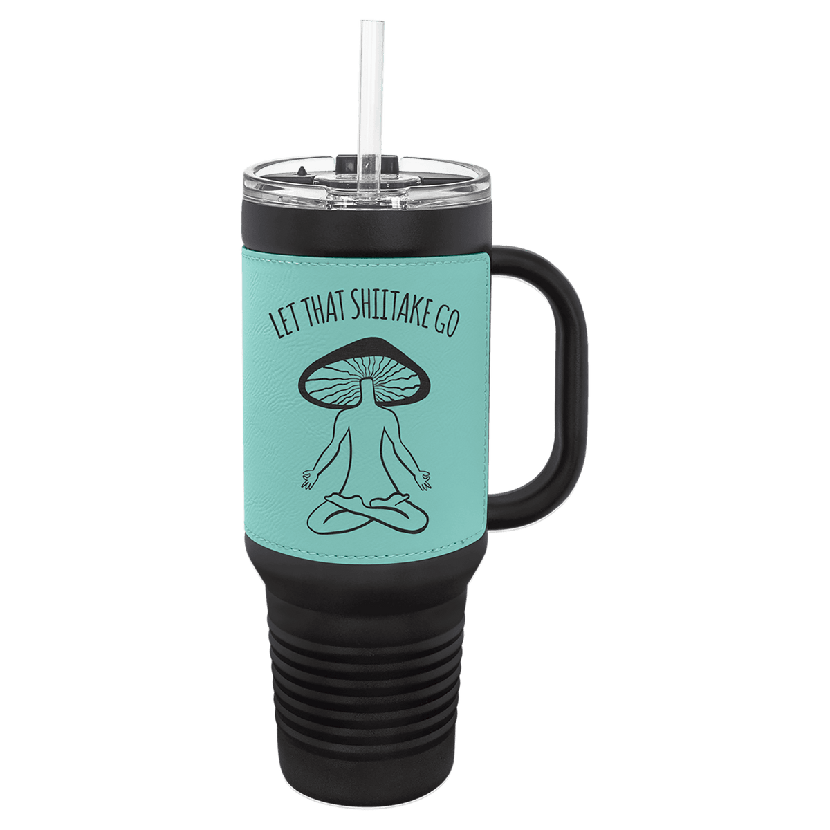 Polar Camel Black with Teal Leatherette 40 oz. Travel Mug with Straw