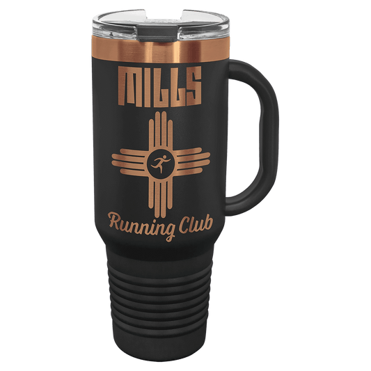 Polar Camel 40 oz. Black/Rose Gold ION-Plated Travel Mug with Handle, Straw
