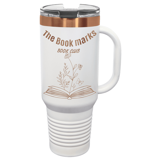 Polar Camel 40 oz. White/Rose Gold ION-Plated Travel Mug with Handle, Straw