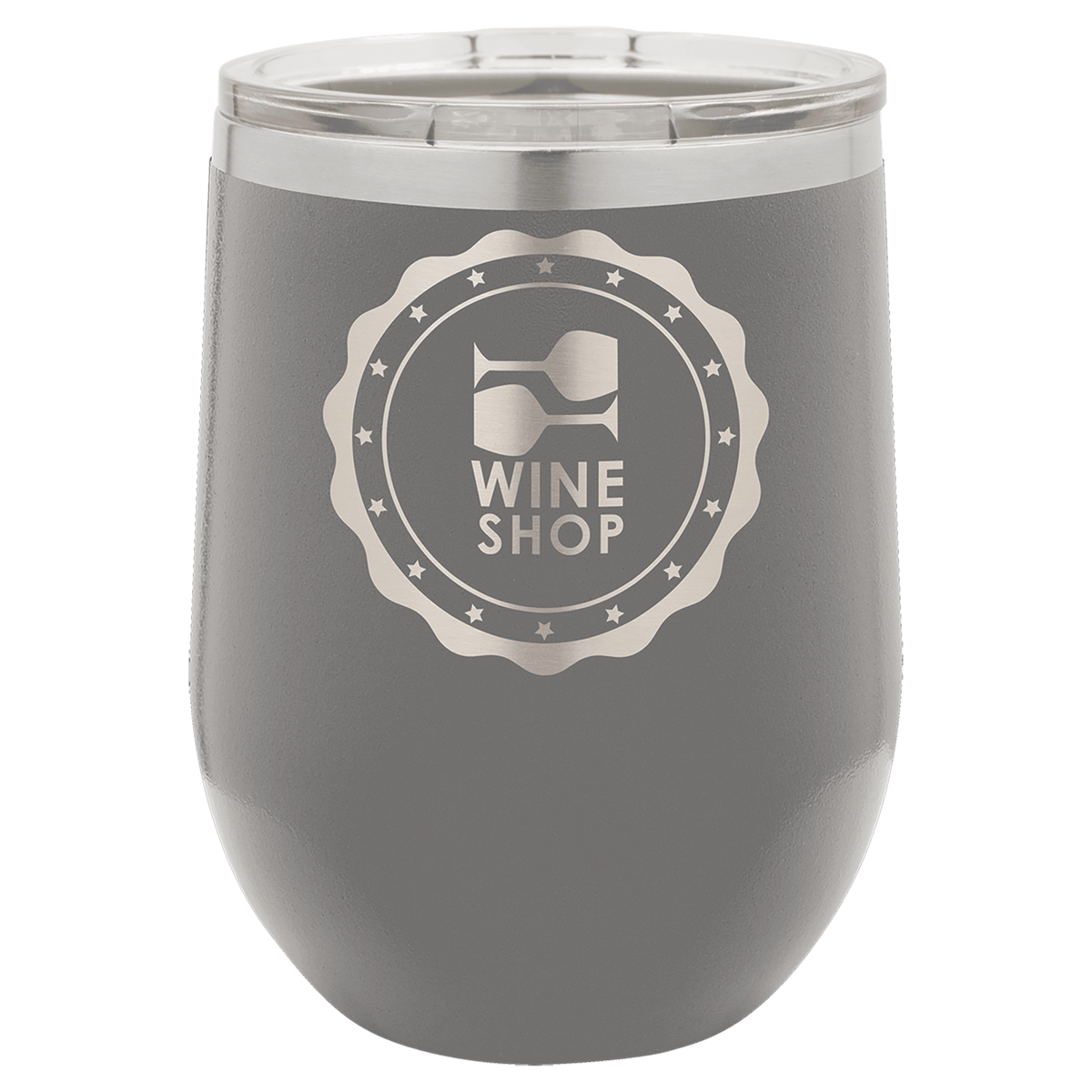 Dark Gray 12 oz. Polar Camel Stemless Wine Glass with Clear Lid