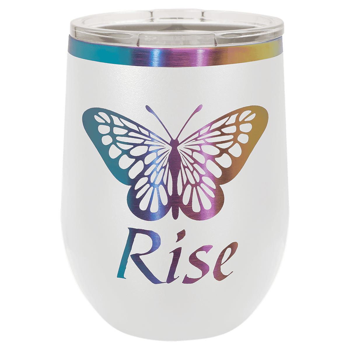 Polar Camel 12 oz. White/Prism ION-Plated Stemless Wine Tumbler with Lid