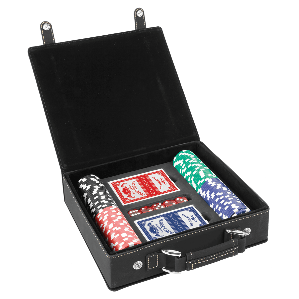 Black & Gold Leatherette Poker Set with 100 Chips, 2 Decks of Card & 5 Dice