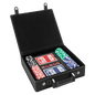 Black/Silver Leatherette Poker Set with 100 Chips, 2 Decks of Card & 5 Dice