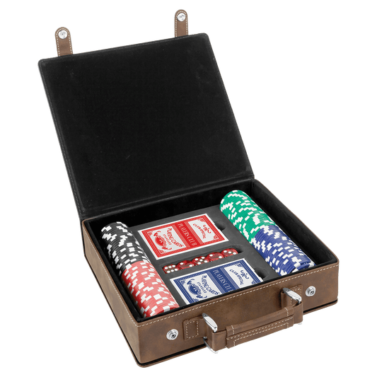 Rustic/Gold Leatherette Poker Set with 100 Chips, 2 Decks of Card & 5 Dice